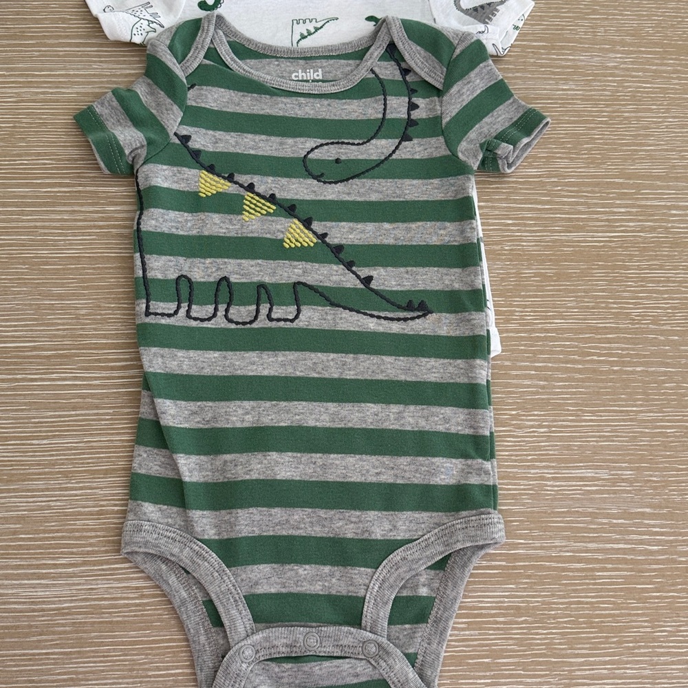 Carter's Child of Mine Baby Boy Dinosaur Bodysuit Trio - Green/White/Navy 12M - Picture 7 of 14